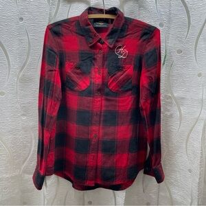 Harley-Davidson Flannel Shirt Women Red Black Excellent Plaid Biker 96168-20VW